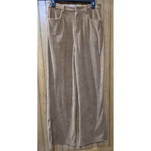 Corduroy Wide Leg Pants High Waist Casual‎ Trousers Tan Beige L